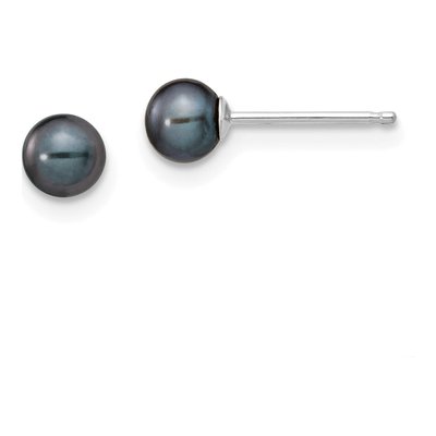 14K White Gold Round Black Freshwater Cultured Pearl Stud Earrings