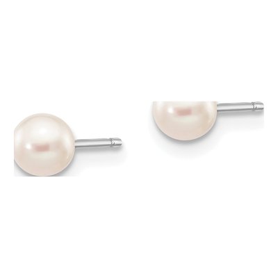 14K White Gold Round Freshwater Cultured Pearl Stud Earrings – view 3