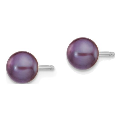14K White Gold Black Freshwater Cultured Pearl Button Stud Earrings – view 3