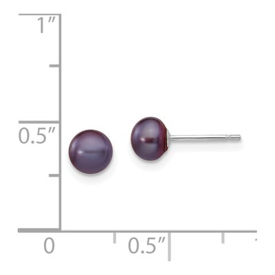 14K White Gold Black Freshwater Cultured Pearl Button Stud Earrings – view 5