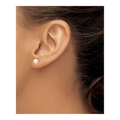 14K White Gold Button Freshwater Cultured Pearl Stud Earrings – view 4