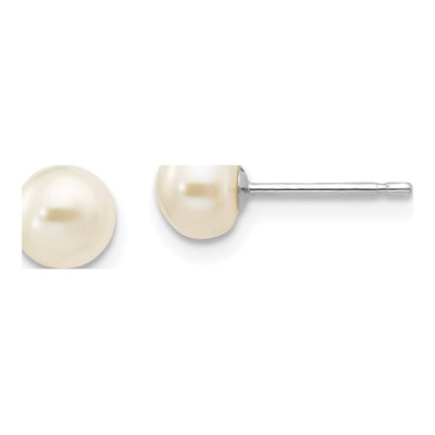 14K White Gold Button Freshwater Cultured Pearl Stud Earrings