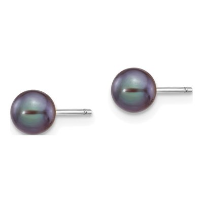 14K White Gold Round Black Freshwater Cultured Pearl Stud Earrings – view 2