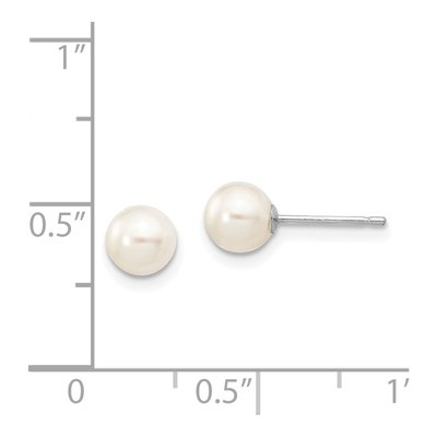 14K White Gold Round Freshwater Cultured Pearl Stud Earrings – view 5