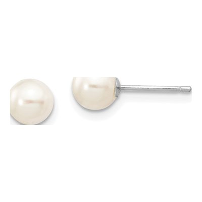14K White Gold Round Freshwater Cultured Pearl Stud Earrings