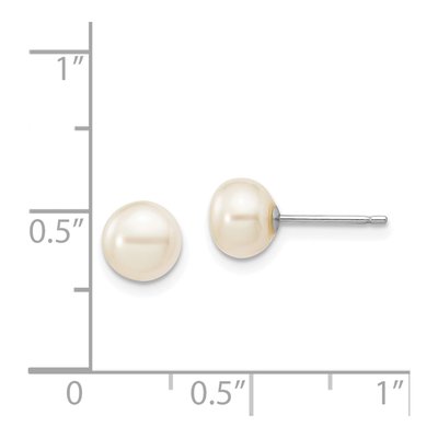 14K White Gold Button Freshwater Cultured Pearl Stud Earrings – view 4