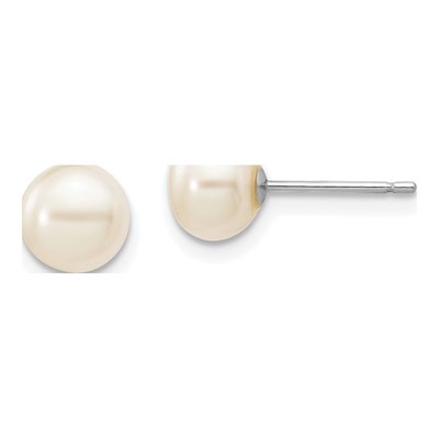 14K White Gold Button Freshwater Cultured Pearl Stud Earrings