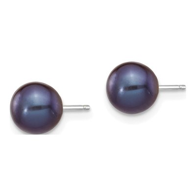 14K White Gold Round Black Freshwater Cultured Pearl Stud Earrings – view 3