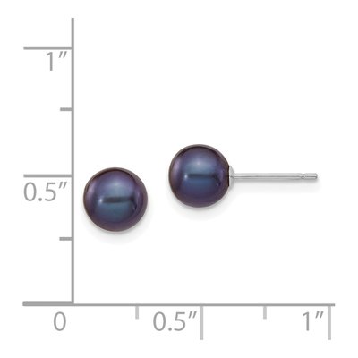 14K White Gold Round Black Freshwater Cultured Pearl Stud Earrings – view 5