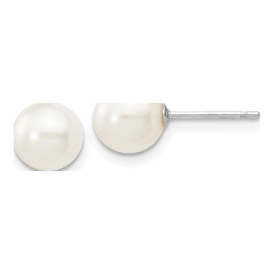 14K White Gold Round Freshwater Cultured Pearl Stud Earrings