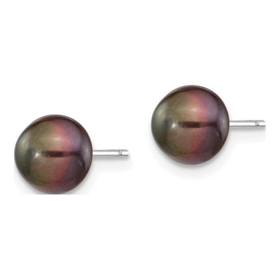 14K White Gold Black Freshwater Cultured Pearl Button Stud Earrings – view 2