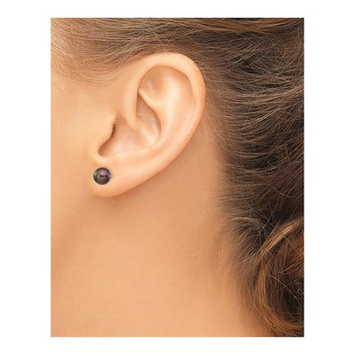 14K White Gold Black Freshwater Cultured Pearl Button Stud Earrings – view 3