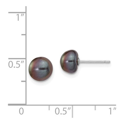 14K White Gold Black Freshwater Cultured Pearl Button Stud Earrings – view 4