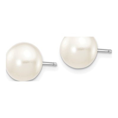 14K White Gold Button Freshwater Cultured Pearl Stud Earrings – view 2