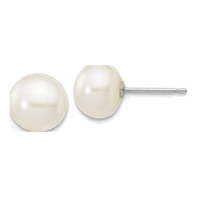 14K White Gold Button Freshwater Cultured Pearl Stud Earrings