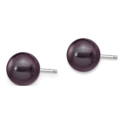 14K White Gold Round Black Freshwater Cultured Pearl Stud Earrings – view 2
