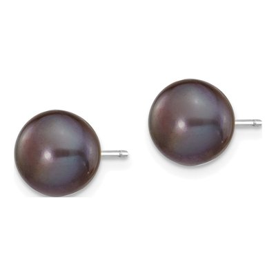 14K White Gold Black Freshwater Cultured Pearl Button Stud Earrings – view 3