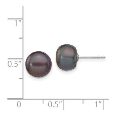 14K White Gold Black Freshwater Cultured Pearl Button Stud Earrings – view 5