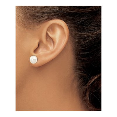 14K White Gold Button Freshwater Cultured Pearl Stud Earrings – view 3