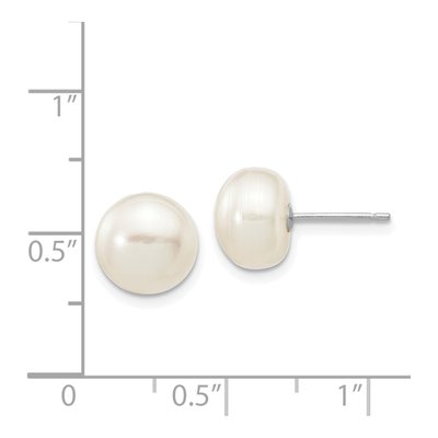 14K White Gold Button Freshwater Cultured Pearl Stud Earrings – view 4