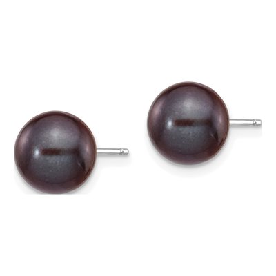 14K White Gold Round Black Freshwater Cultured Pearl Stud Earrings – view 2