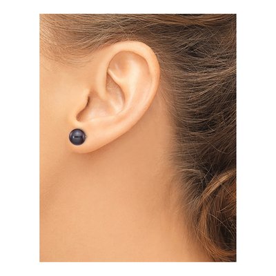 14K White Gold Round Black Freshwater Cultured Pearl Stud Earrings – view 3
