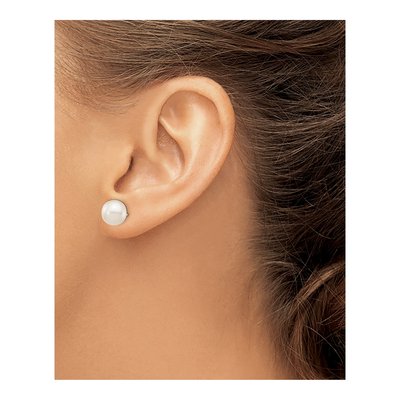 14K White Gold Round Freshwater Cultured Pearl Stud Earrings – view 4