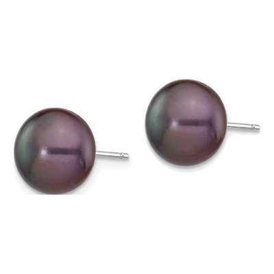 14K White Gold Black Freshwater Cultured Pearl Button Stud Earrings – view 2