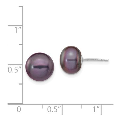 14K White Gold Black Freshwater Cultured Pearl Button Stud Earrings – view 4