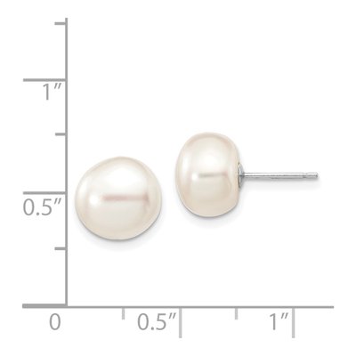 14K White Gold Button Freshwater Cultured Pearl Stud Earrings – view 4