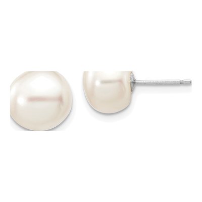 14K White Gold Button Freshwater Cultured Pearl Stud Earrings