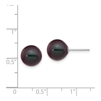 14K White Gold Round Black Freshwater Cultured Pearl Stud Earrings – view 4