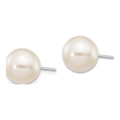 14K White Gold Round Freshwater Cultured Pearl Stud Earrings – view 2