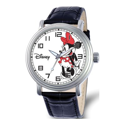 Disney Adult Size Black Leather Strap Minnie Mouse Watch
