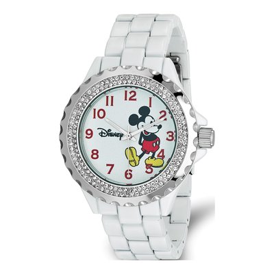 Disney Adult Size White Band W/ Crystal Bezel Mickey Mouse Watch
