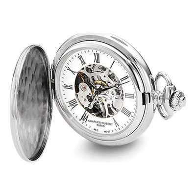 Charles Hubert Skeleton Pocket Watch, Stainless Steel