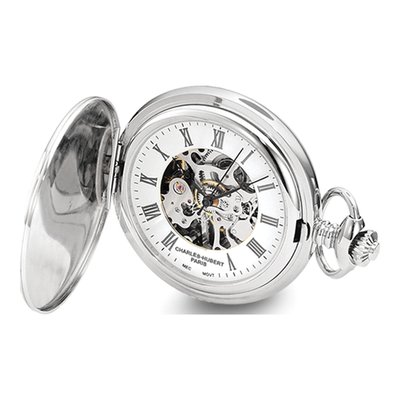 Charles Hubert Skeleton Pocket Watch, Stainless Steel