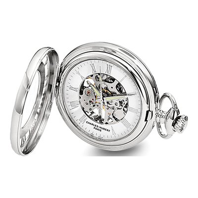 Charles Hubert Skeleton Pocket Watch, Chrome Finish