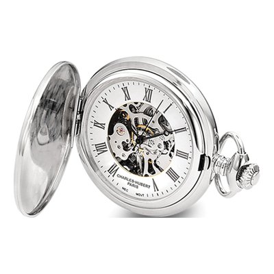 Charles Hubert Chrome Oval Pocket Watch, Skeleton Dial