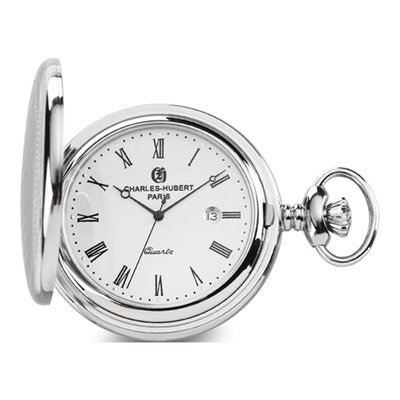 Charles Hubert Stainless Steel Striped Pocket Watch