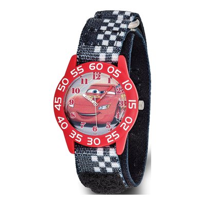 Disney Kids Lightning Mcqueen Acrylic Case Velcro Time Teacher Watch