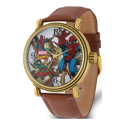 Marvel Spider-Man Gold-Tone Leather Band Watch