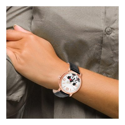 Disney Adult Size Rose-Tone Black Leather Mickey/Minnie Watch – view 2
