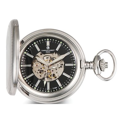 Charles Hubert Stainless Steel Skeleton Pocket Watch