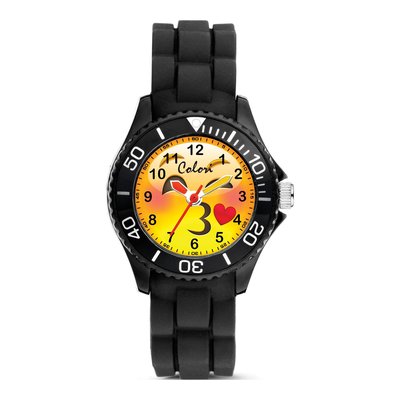 Colori Happy Smile 30mm Watch, Black Silicone Band