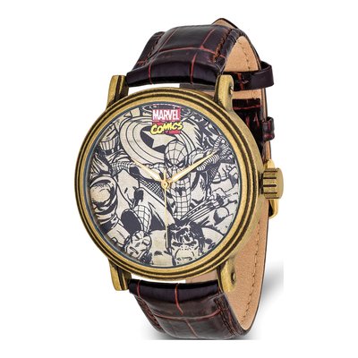 Marvel Adult Size Spider-Man Antique Gold-Tone Black Strap Watch