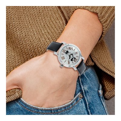 Disney Minnie Mouse Black Leather Watch, Moving Arms – view 2