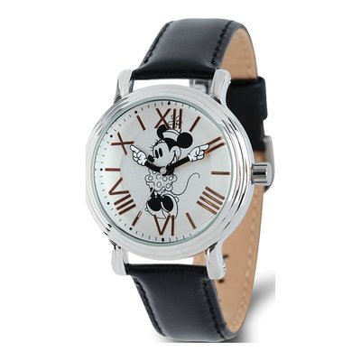 Disney Minnie Mouse Black Leather Watch, Moving Arms