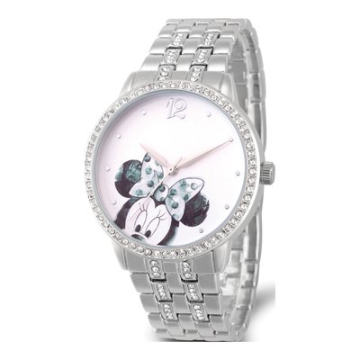 Disney Minnie Mouse Crystal Bezel Watch, Silver-tone