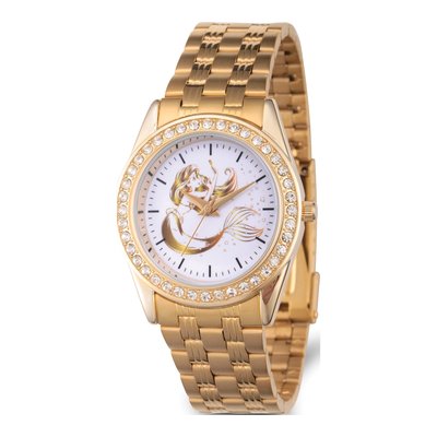 Disney Little Mermaid Crystal Bezel Gold-Tone Watch